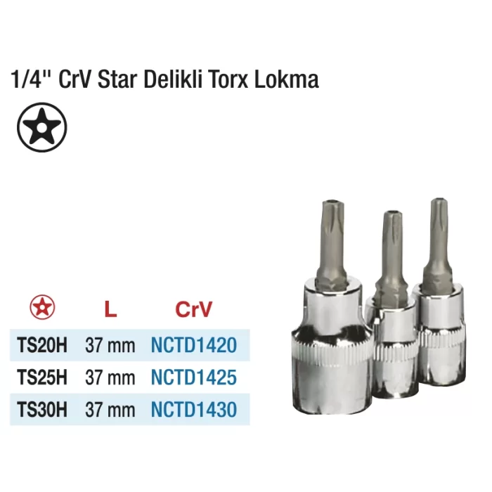 1/4 STAR DELİKLİ TORX CRV S2 LOKMALAR