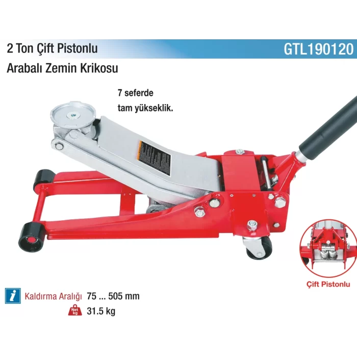 2 ton Çift Pistonlu Arabalı Zemin Krikosu