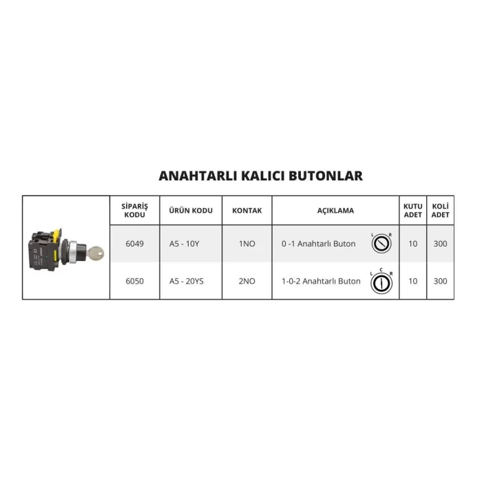 22mm Anahtarlı Kalıcı Butonlar