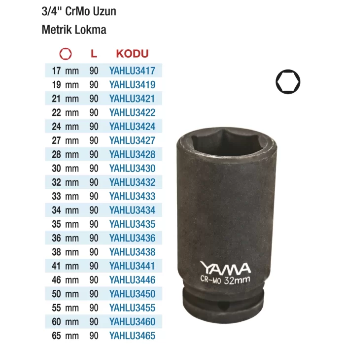 3/4 CrMo 90mm Metrik Uzun Lokma