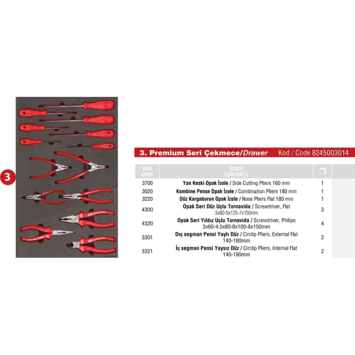 3. ÇEKMECE PREMİUM SERİSİ DOLAP 14 PARÇA