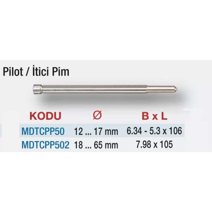 50 MM KESME BOYUNDA T.C.T. MANYETİK MATKAP UÇLARI İÇİN PİLOT / İTİCİ PİMLER