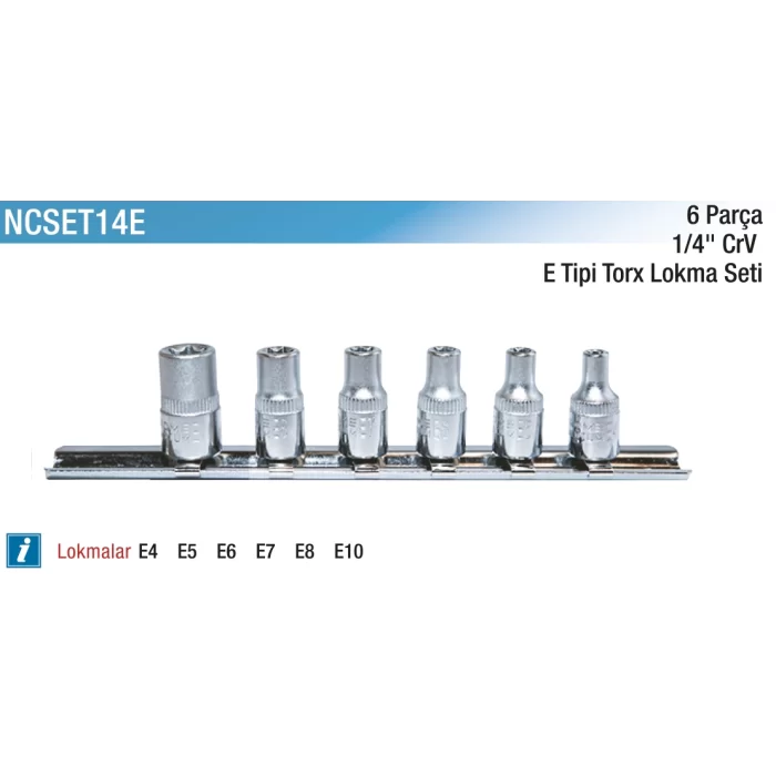 7 Parça 1/4 CR-V E Tipi Torx Lokma Seti