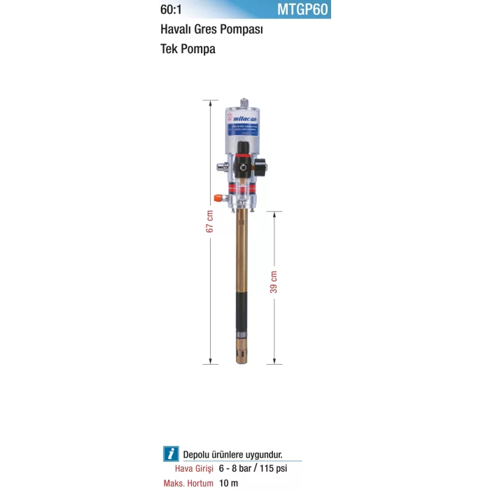 60:1 Havalı Gres Pompası-Tek Pompa