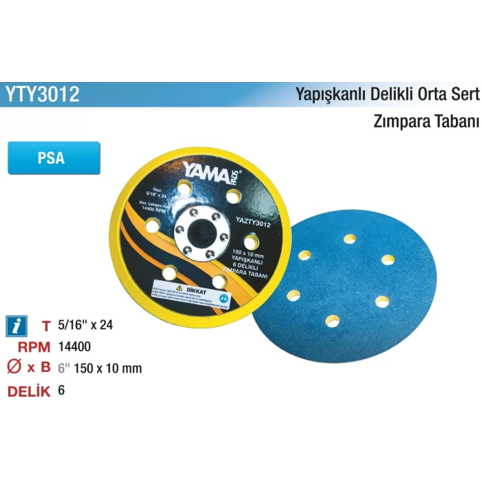 6.0 150x10 mm. 6 Delikli Yapışkanlı Zımpara Tabanı