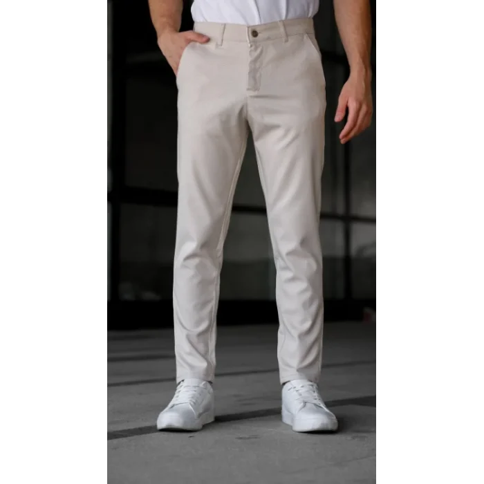 Erkek Slim Fit Bej Keten Pantolon