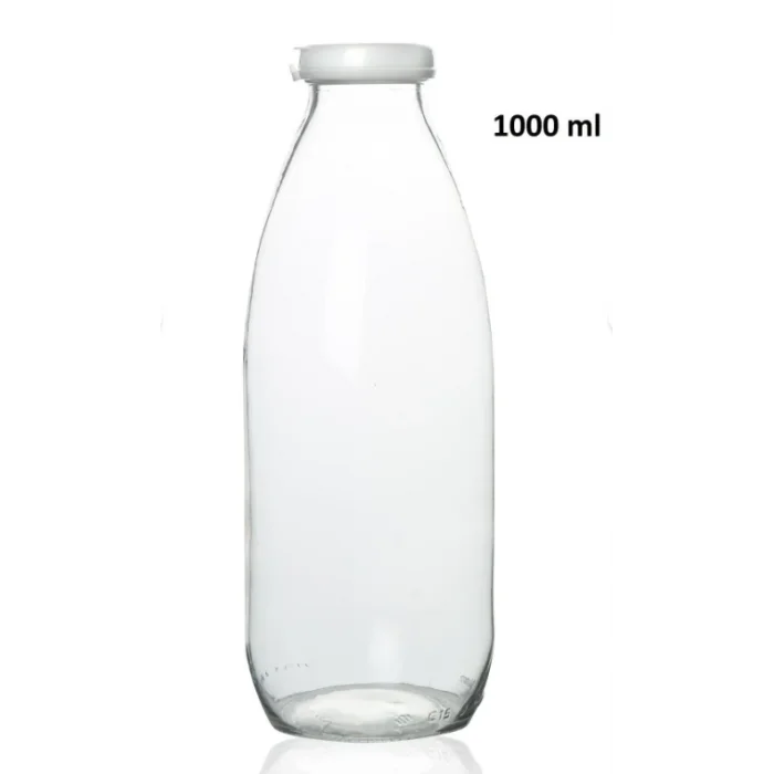 Sızdırmaz Kapaklı Şeffaf Cam Süt Ayran Limonata Meşrubat Şişesi 1000 Ml