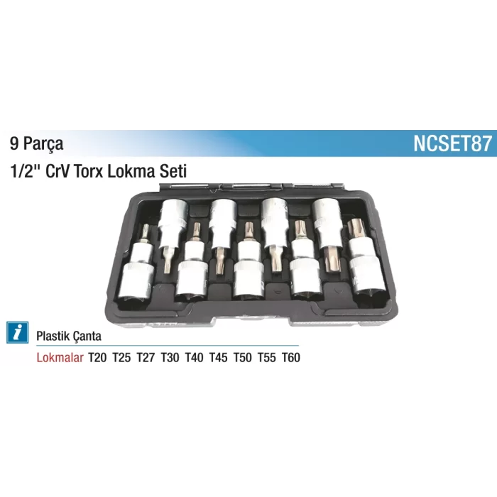 9 Parça 1/2 CR-V Torx Lokma Seti