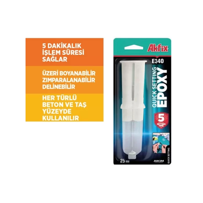 Akfix E340 Epoksi Yapıştırıcı Şırınga Şeffaf