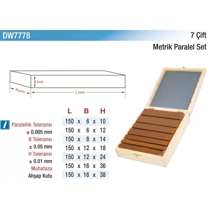 D&W 7 Çift Metrik Paralel Set 150 mm