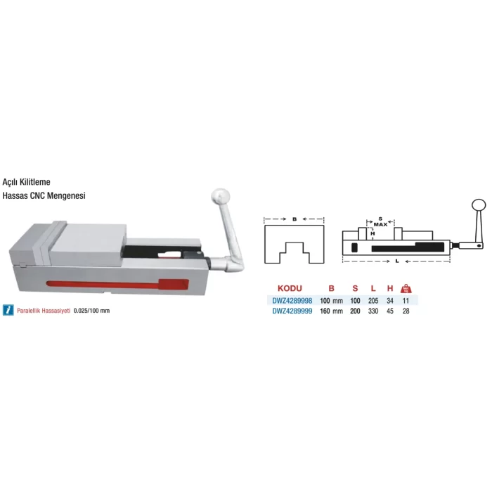 D&W Açılı Kilitleme - Hassas CNC Mengeneleri