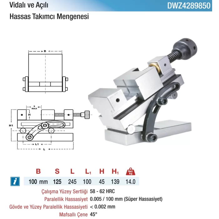 D&W Vidalı - Açılı - Hassas Takımcı Mengeneleri