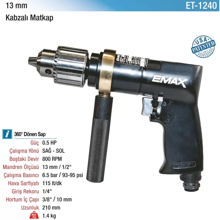 13 mm. 900 RPM Kabzalı Havalı Matkap