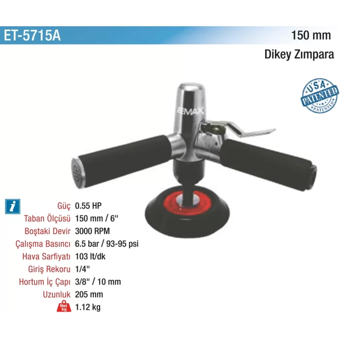 150 mm. Havalı Dikey Zımpara