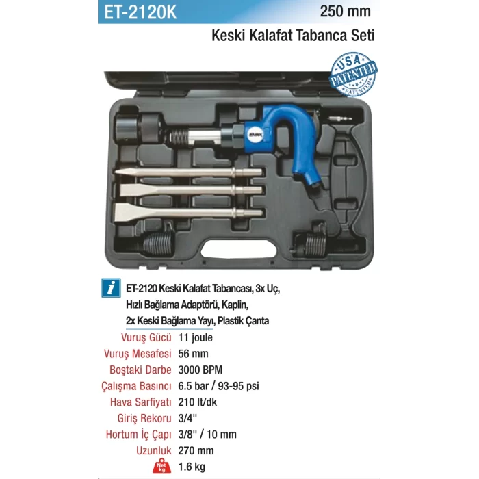 250 mm. Havalı Keski Kalafat Tabanca Seti