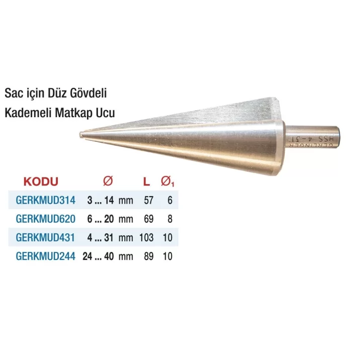 Gerlinger Düz Gövdeli, Sac Delici Hss Kademeli Matkap Uçları