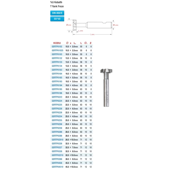 Gerlinger T Yarık Freze %5 Kobaltlı