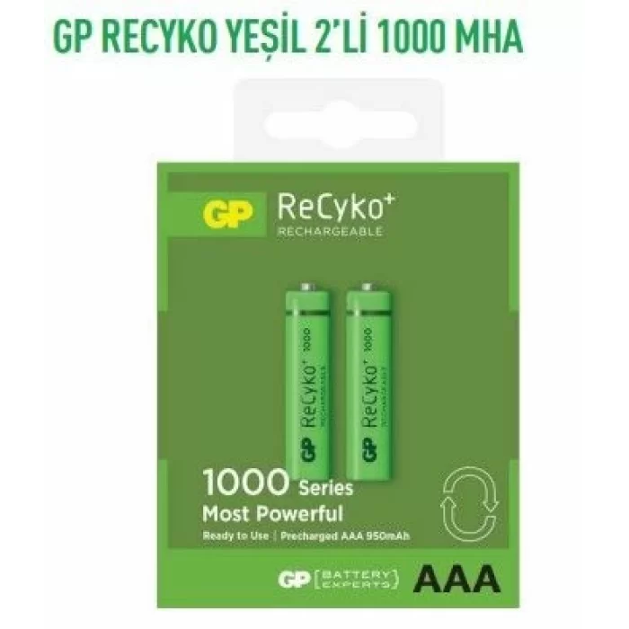 GP100AAAHCEMTR2GB2  RECYKO YEŞİL 2Lİ 1000 MHA İNCE PİL