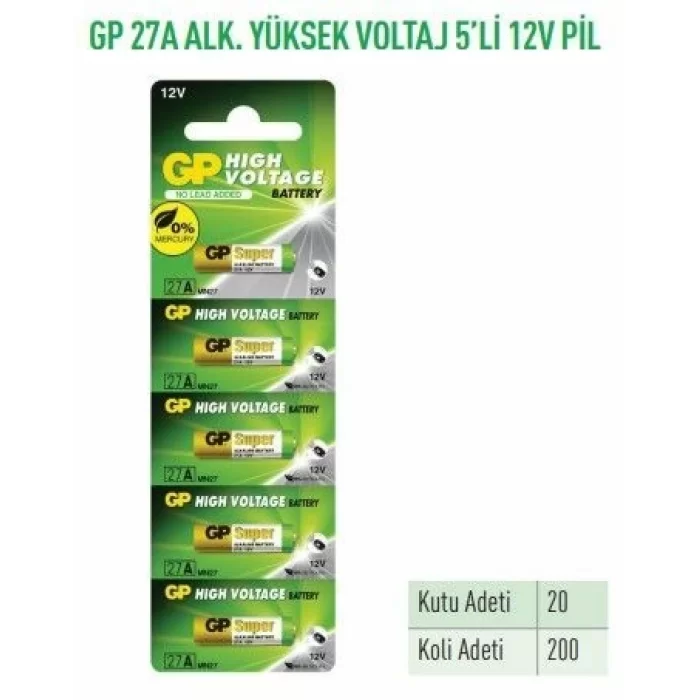 GP27A-C5  27A ALK. YÜKSEK VOLTAJ 5Lİ 12V PİL