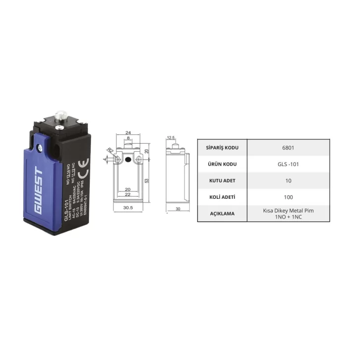 Gwest GLS -101 Limit Switch - Kısa Dikey Metal Pim 10 Adet