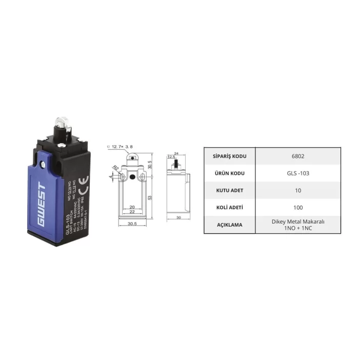 Gwest GLS -103 Limit Switch - Dikey Metal Makaralı 10 Adet