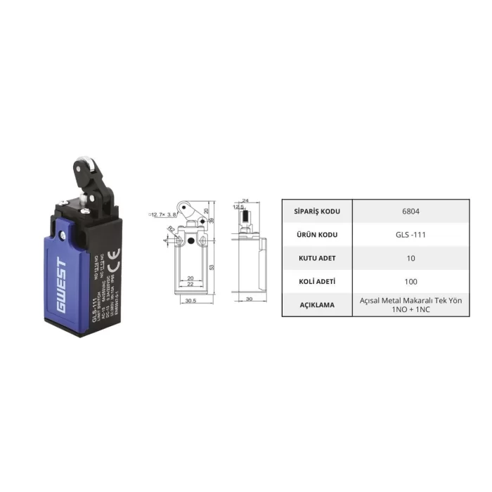 Gwest GLS-111 Limit Switch - Açısal Metal Makaralı Tek Yön 10 Adet