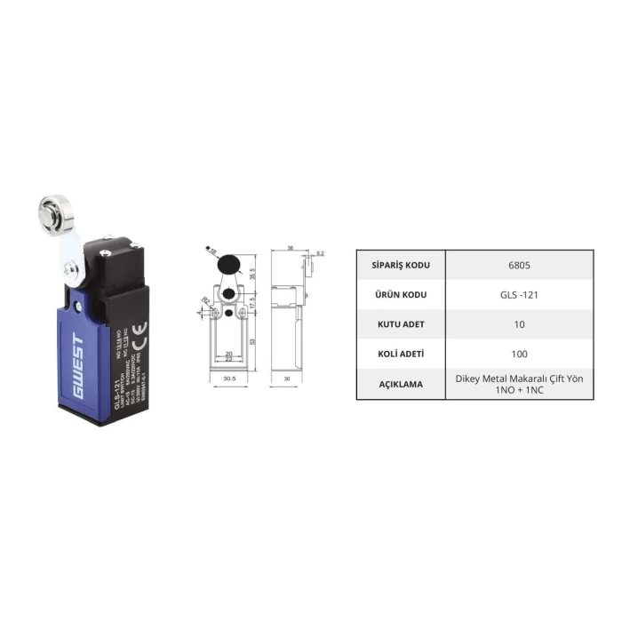 Gwest GLS-121 Limit Switch - Dikey Metal Makaralı Çift Yön 10 Adet