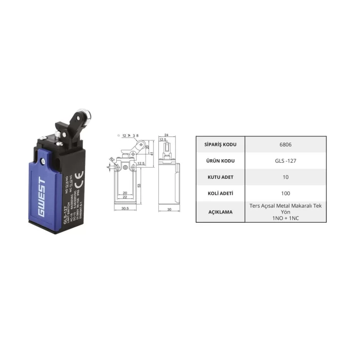 Gwest GLS-127 Limit Switch - Ters Açısal Metal Makaralı Tek Yön 10 Adet