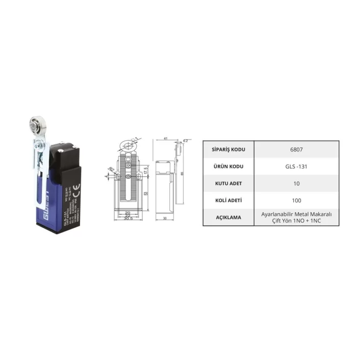 Gwest GLS-131 Limit Switch - Ayarlanabilir Metal Makaralı Çift Yön 10 Adet