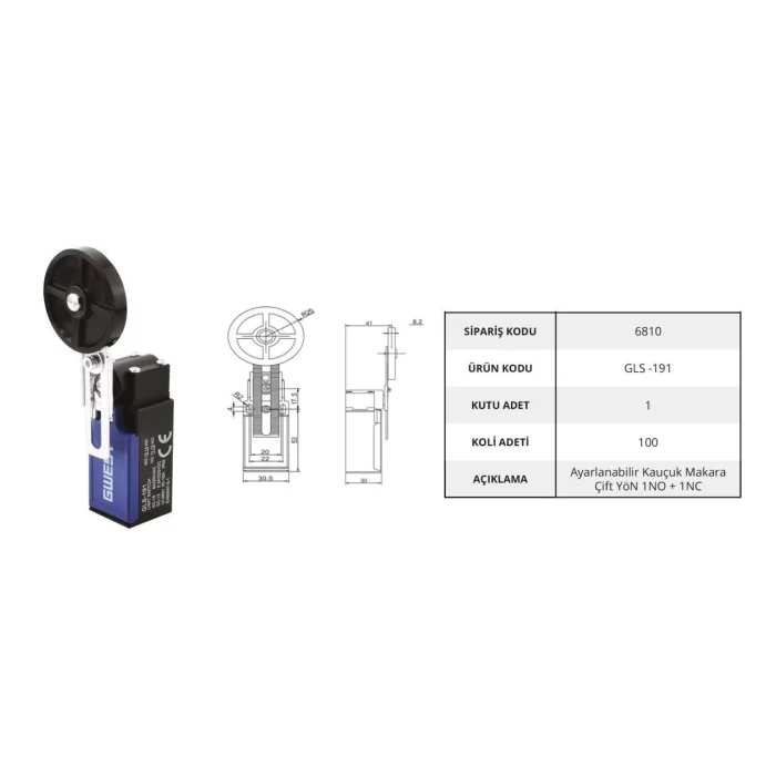 Gwest GLS -191 Limit Switch - Ayarlanabilir Kauçuk Makara 10 Adet