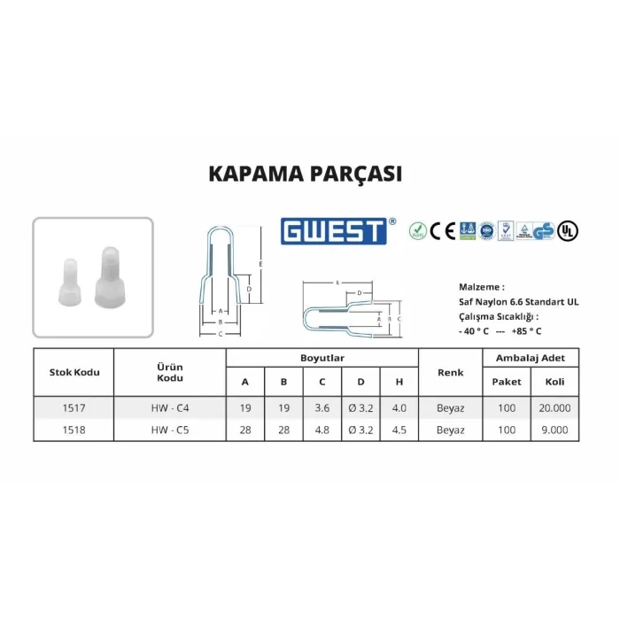 Gwest Kapama Parçaları 100 Adet