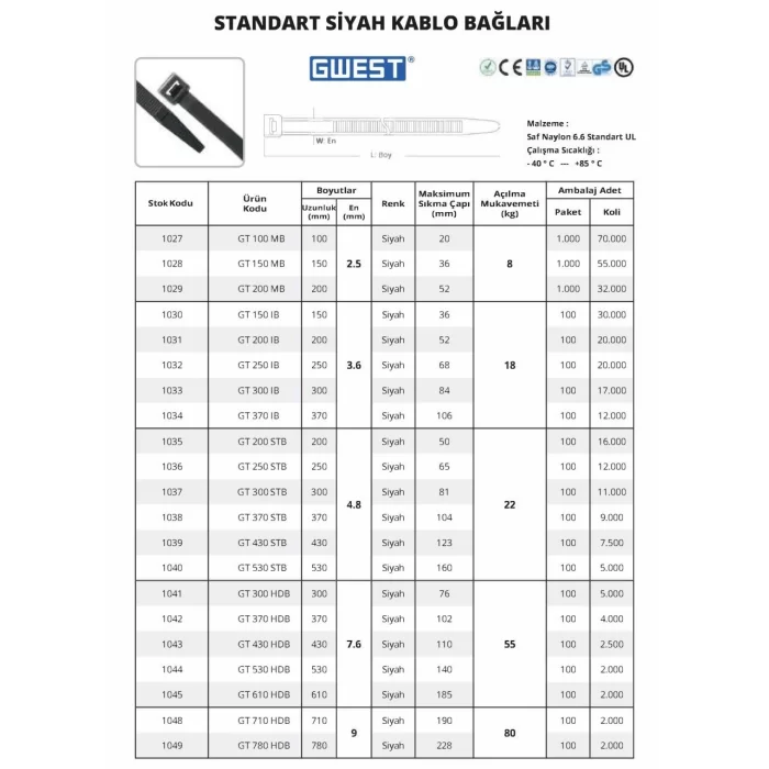 Gwest Siyah Kablo Bağları