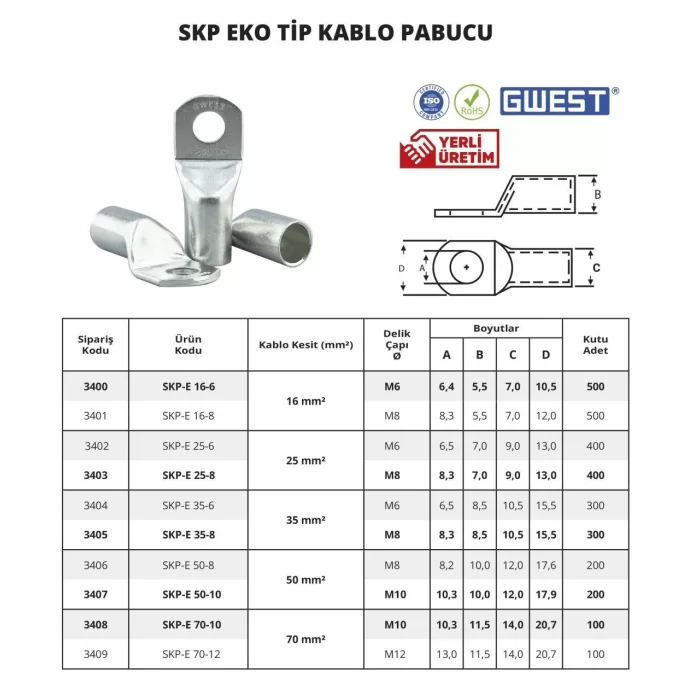 Gwest Skp Eko Tip Kablo Pabucu 100 Adet