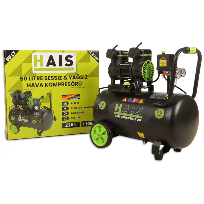 Hais 50 Litre Sessiz Yağsız Hava Kompresörü 1,5 Hp