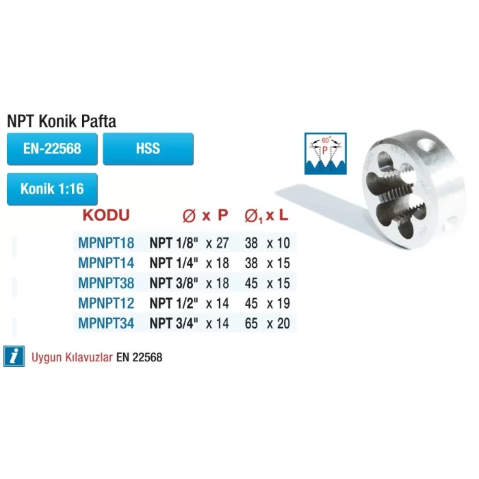 HSS NPT KONİK PAFTALAR