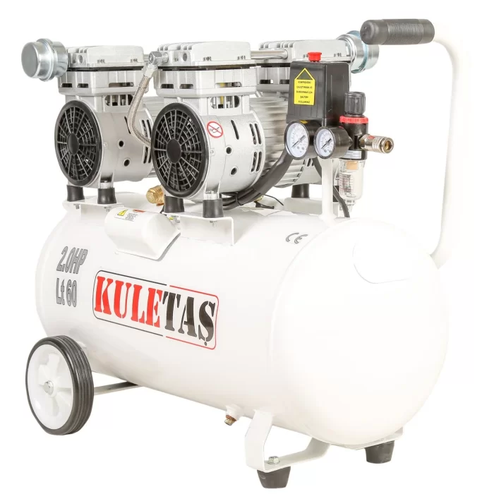 Kuletaş Süper Sessiz Yağsız Kompresör 60 Litre Çift Motor 2 Hp 8 Bar