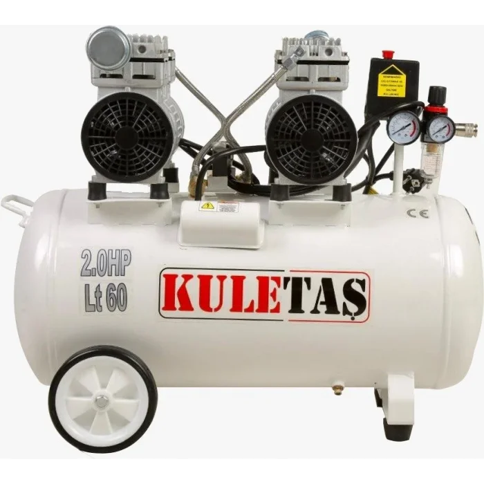 Kuletaş Süper Sessiz Yağsız Kompresör 60 Litre Çift Motor 2 Hp 8 Bar