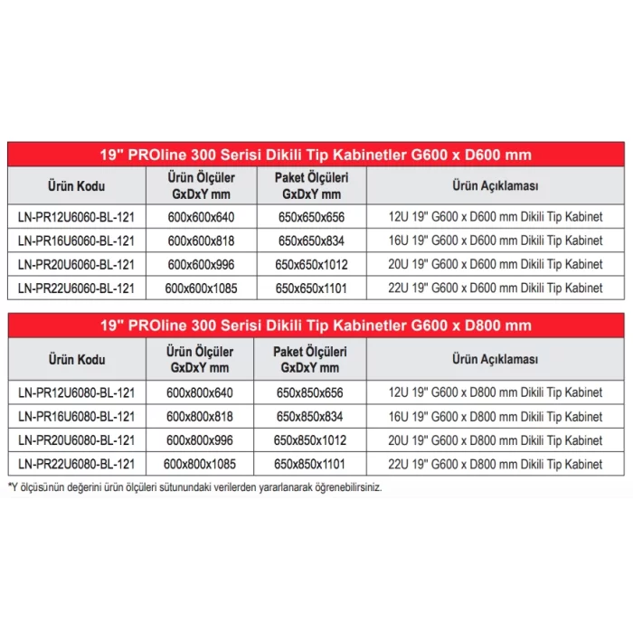 Lande 20U W600mm x D800mm Dikili Tip Kabinet LN-PR20U6080-BL-121