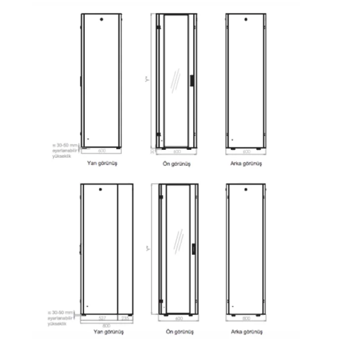 LANDE PROLİNE 400 SERİSİ DİKİLİ TİP KABİNETLER 600 * 600 - 32U - RAL 9005 SİYAH