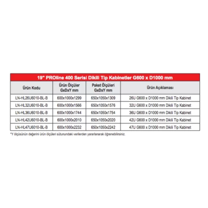 Lande Proline 400 Serisi LN-HL47U6010-BL-B 47U 600x1000 Dikili Tip Kabinet
