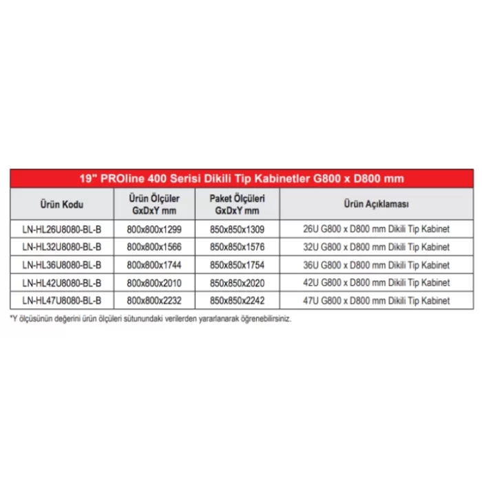 Lande Proline 400 Serisi LN-HL47U8080-BL-B 47U 800x800 Dikili Tip Kabinet