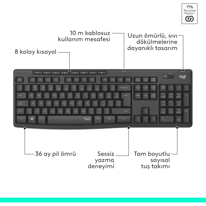 Logitech 920-009804 MK295 Kablosuz Siyah Klavye Mouse Set