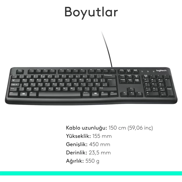 Logitech K120 Q Kablolu Klavye USB Siyah 920-002505