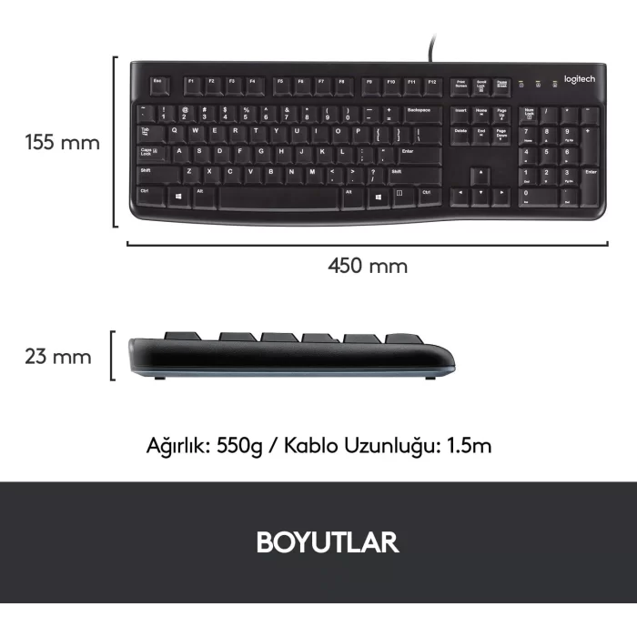 Logitech K120 Q Kablolu Klavye USB Siyah 920-002505