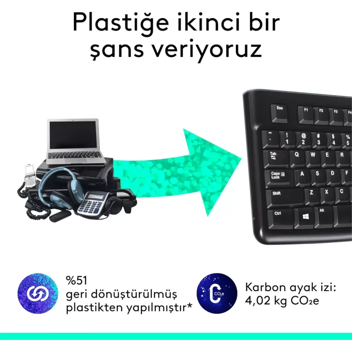 Logitech K120 Q Kablolu Klavye USB Siyah 920-002505