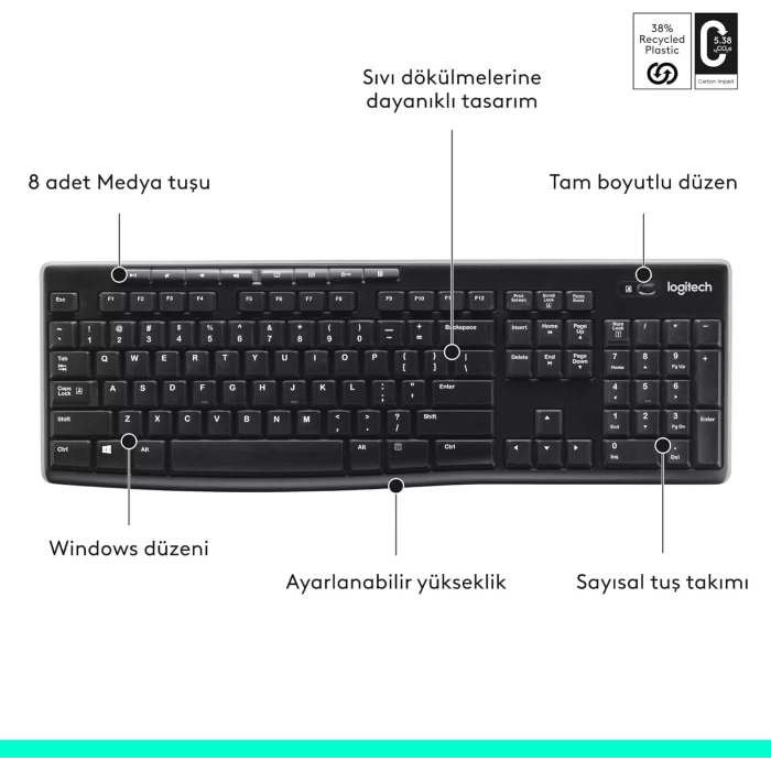 Logitech K270 Kablosuz Klavye Tr Q Siyah 920-003761