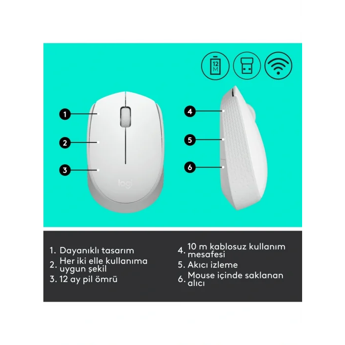 Logitech M171 Kablosuz Mouse Beyaz 910-006867