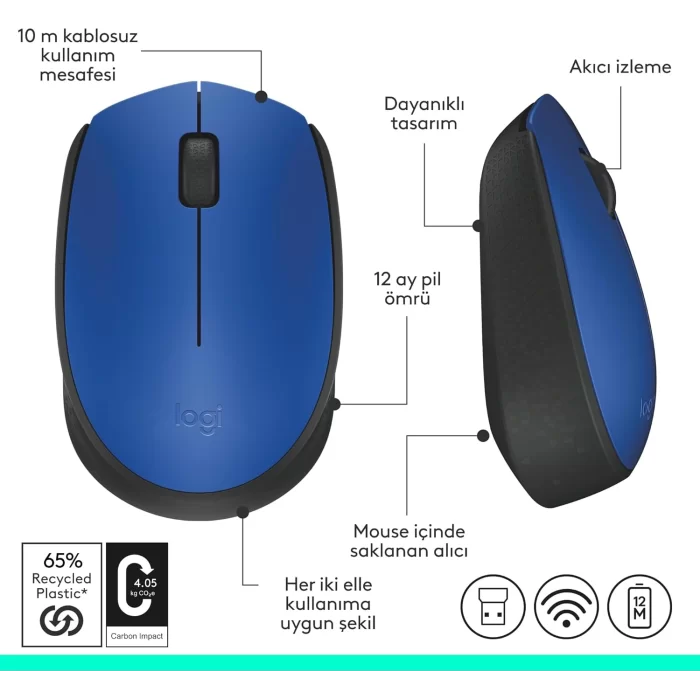 Logitech M171 Kablosuz Mouse Mavi 910-004640