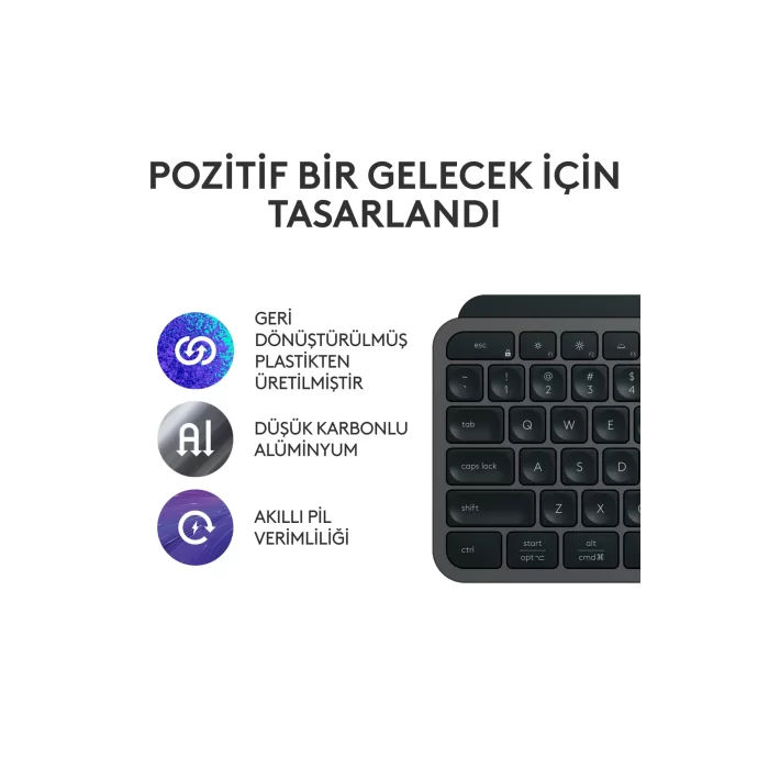 Logitech MX Keys S Kablosuz Sessiz Türkçe Q Klavye Siyah 920-011594
