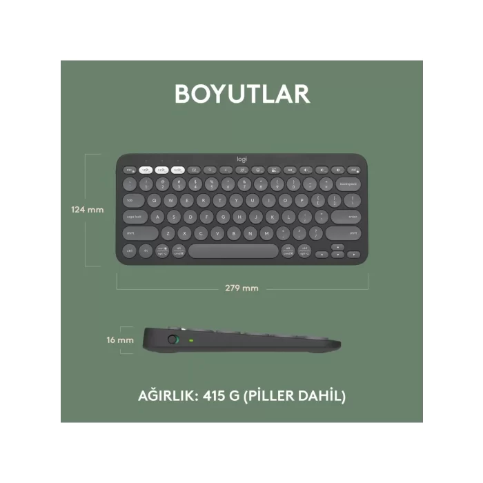 Logitech Pebble Keys 2 K380S Siyah Q Kablosuz Klavye 920-011859